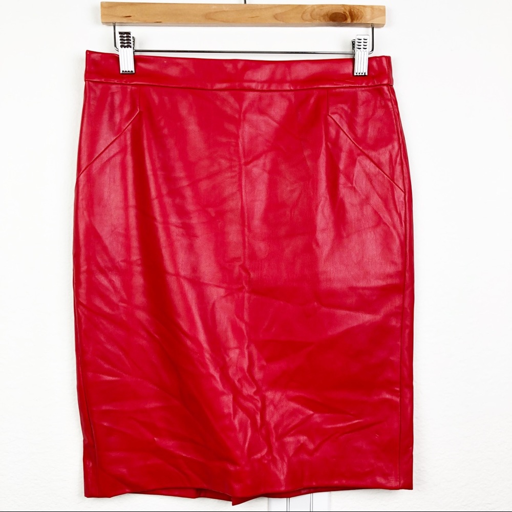 Bar III Red Faux Leather Pencil Skirt